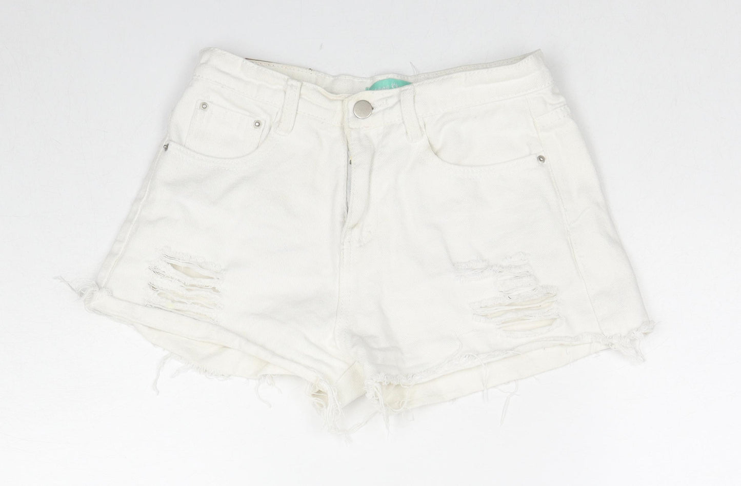 Moses Queen Womens White Cotton Hot Pants Shorts Size M L3 in Regular Zip