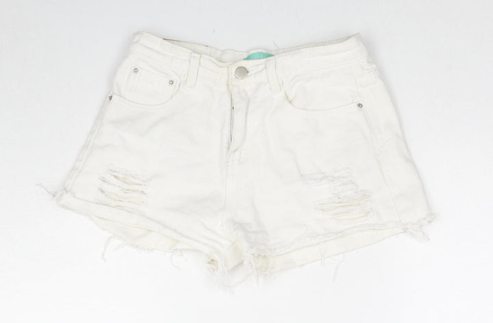 Moses Queen Womens White Cotton Hot Pants Shorts Size M L3 in Regular Zip