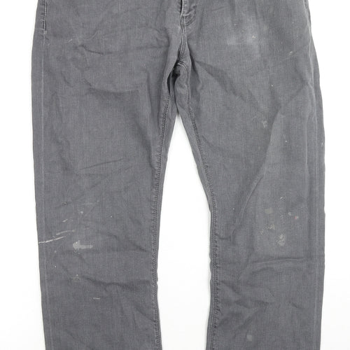 Marks and Spencer Mens Grey Cotton Straight Jeans Size 34 in L29 in Regular Zip
