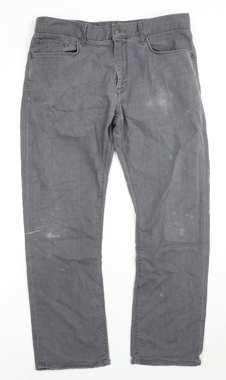 Marks and Spencer Mens Grey Cotton Straight Jeans Size 34 in L29 in Regular Zip