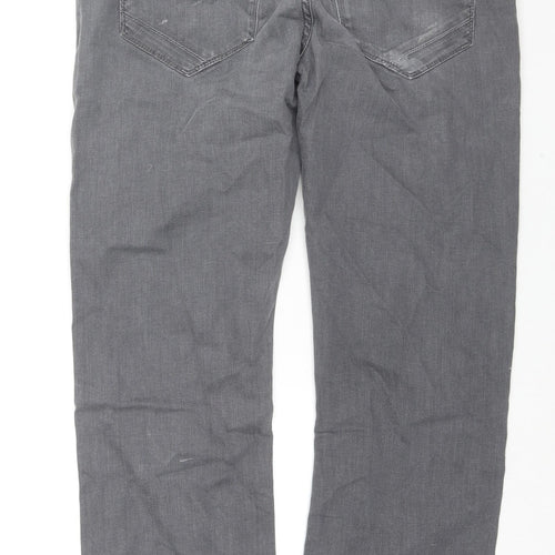 Marks and Spencer Mens Grey Cotton Straight Jeans Size 34 in L29 in Regular Zip