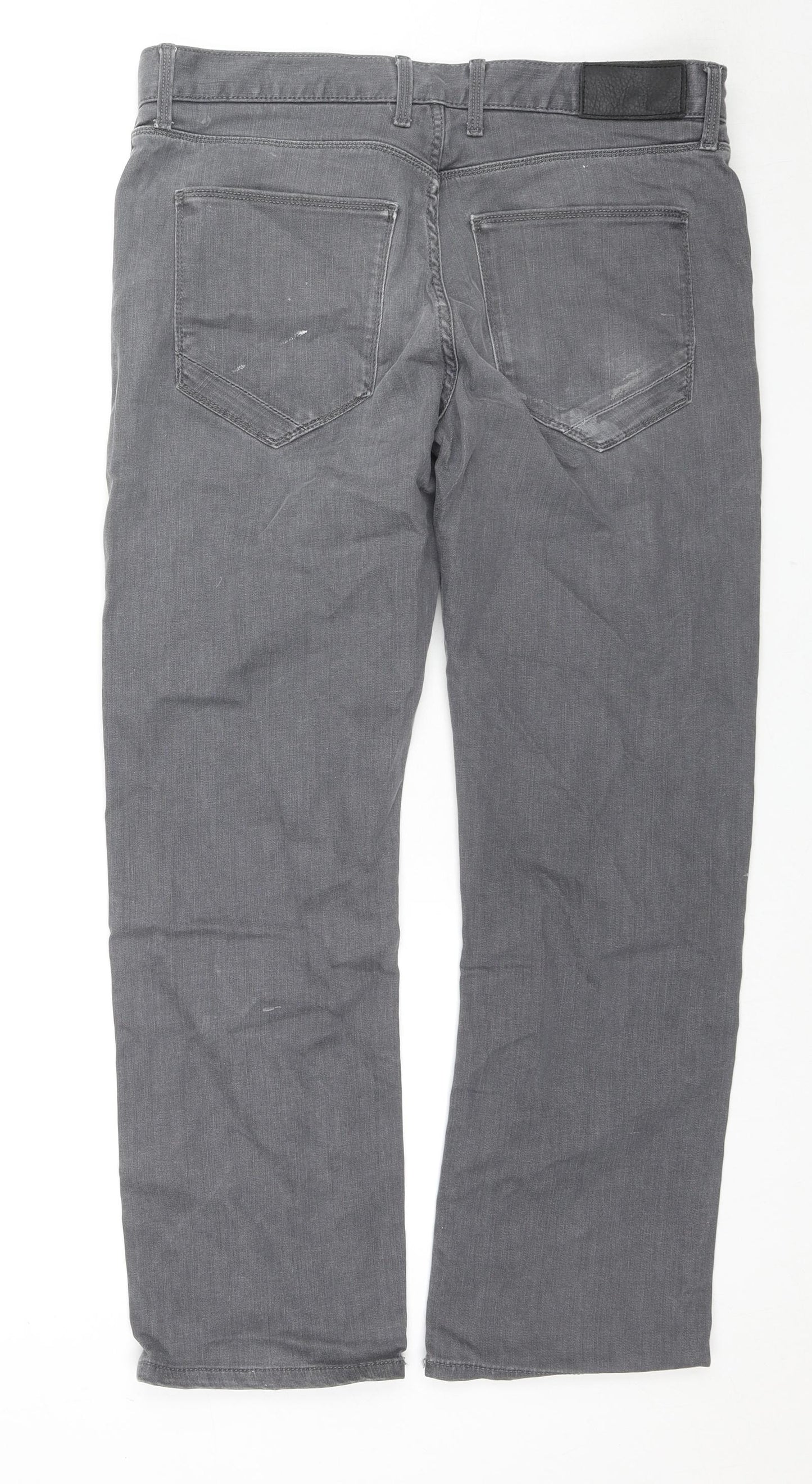 Marks and Spencer Mens Grey Cotton Straight Jeans Size 34 in L29 in Regular Zip
