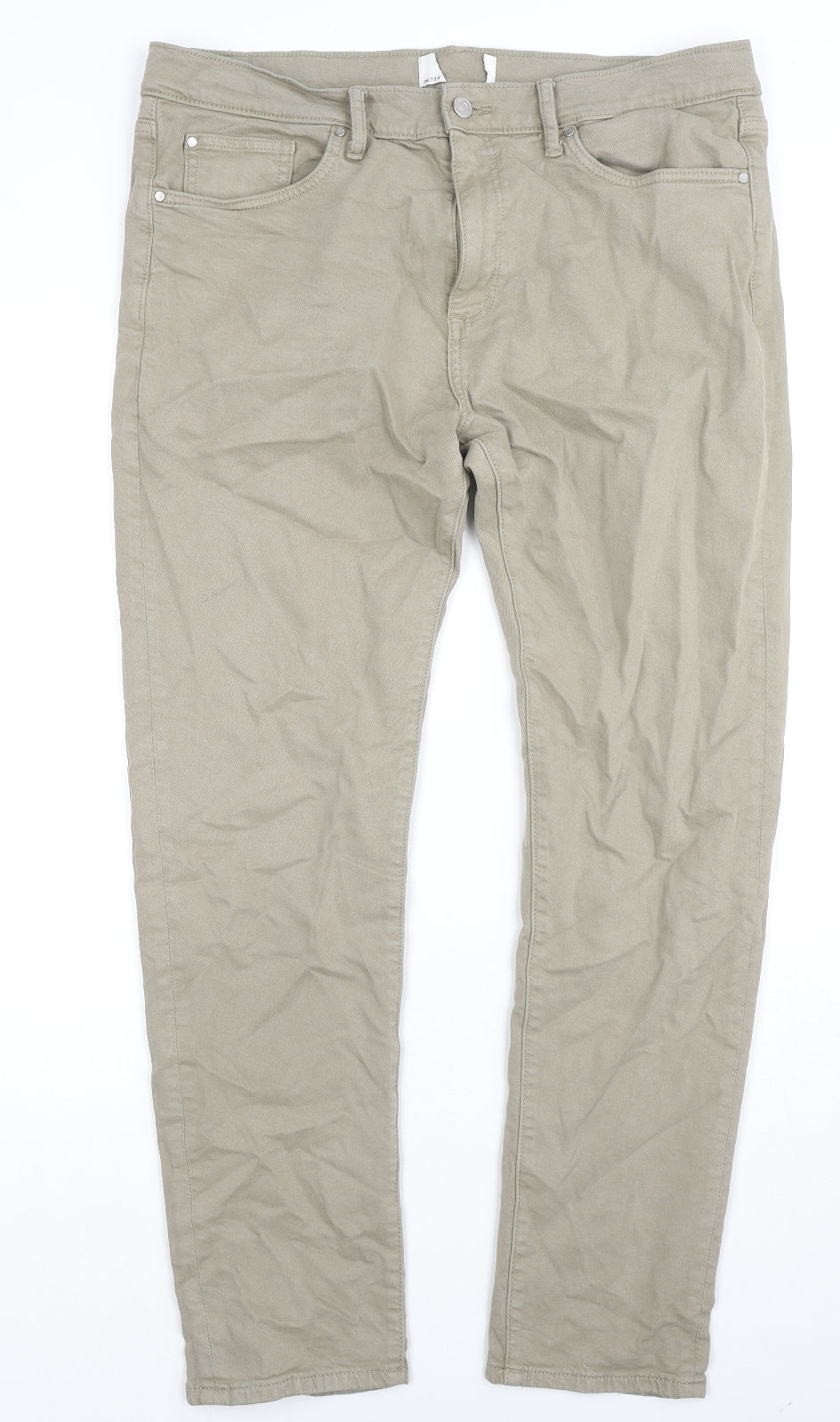 Marks and Spencer Mens Beige Cotton Straight Jeans Size 36 in L33 in Regular Zip