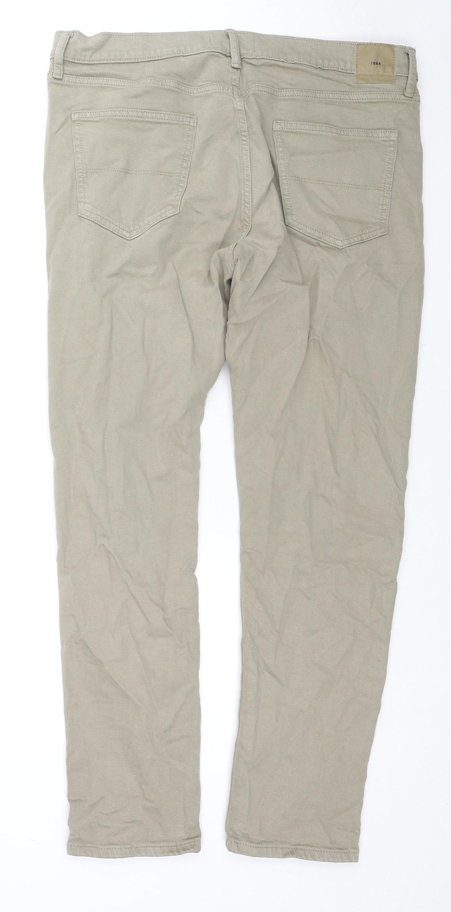 Marks and Spencer Mens Beige Cotton Straight Jeans Size 36 in L33 in Regular Zip