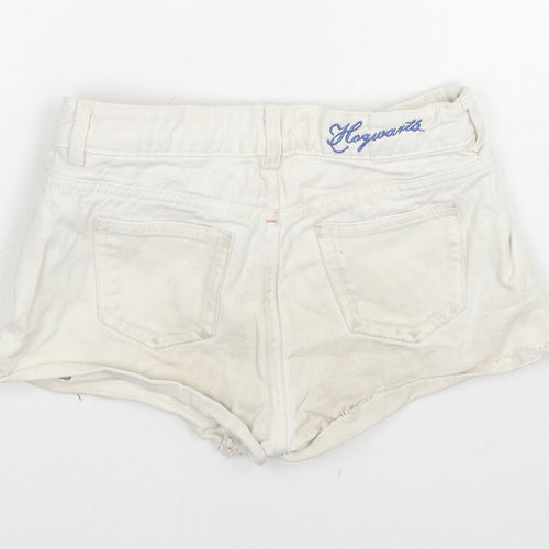 Marks and Spencer Girls White Cotton Hot Pants Shorts Size 9-10 Years Regular Zip - Harry Potter