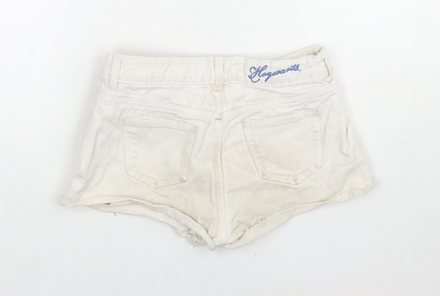 Marks and Spencer Girls White Cotton Hot Pants Shorts Size 9-10 Years Regular Zip - Harry Potter