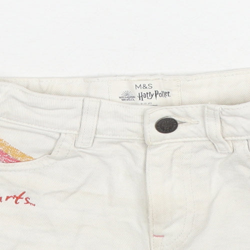 Marks and Spencer Girls White Cotton Hot Pants Shorts Size 9-10 Years Regular Zip - Harry Potter