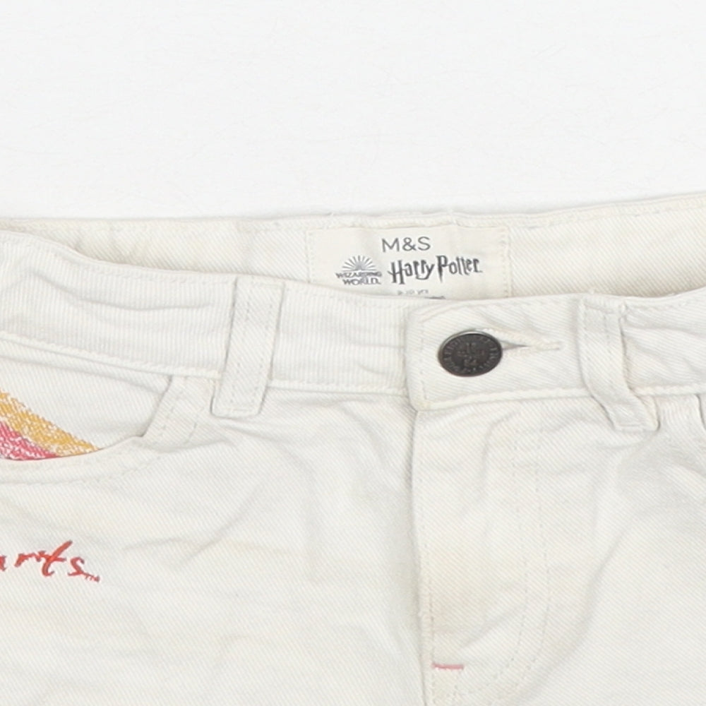 Marks and Spencer Girls White Cotton Hot Pants Shorts Size 9-10 Years Regular Zip - Harry Potter