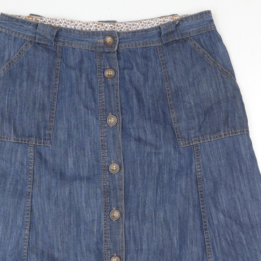 Anthology Womens Blue Cotton A-Line Skirt Size 16 Zip