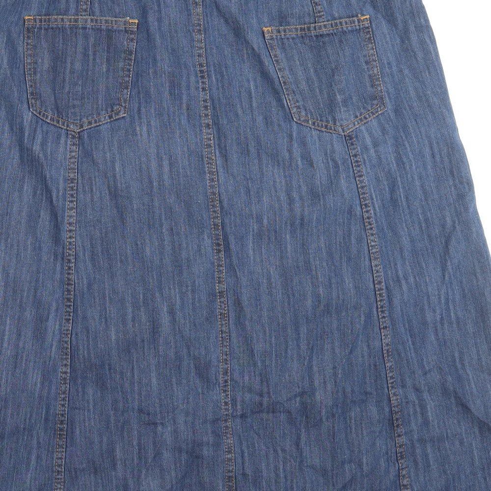 Anthology Womens Blue Cotton A-Line Skirt Size 16 Zip