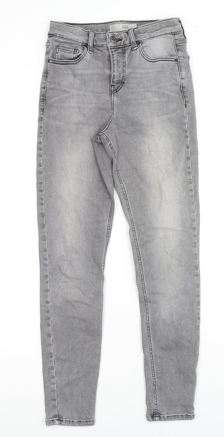 Topshop Womens Grey Cotton Skinny Jeans Size 26 L32 in Regular Zip