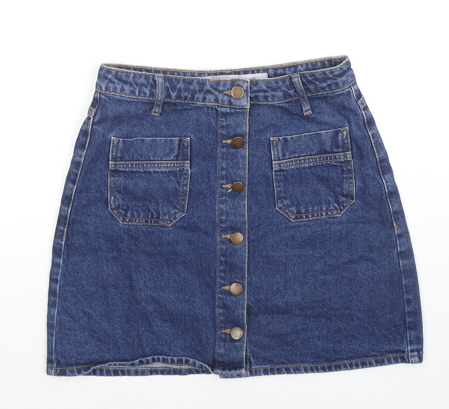 Denim & Co. Womens Blue Cotton A-Line Skirt Size 8 Button