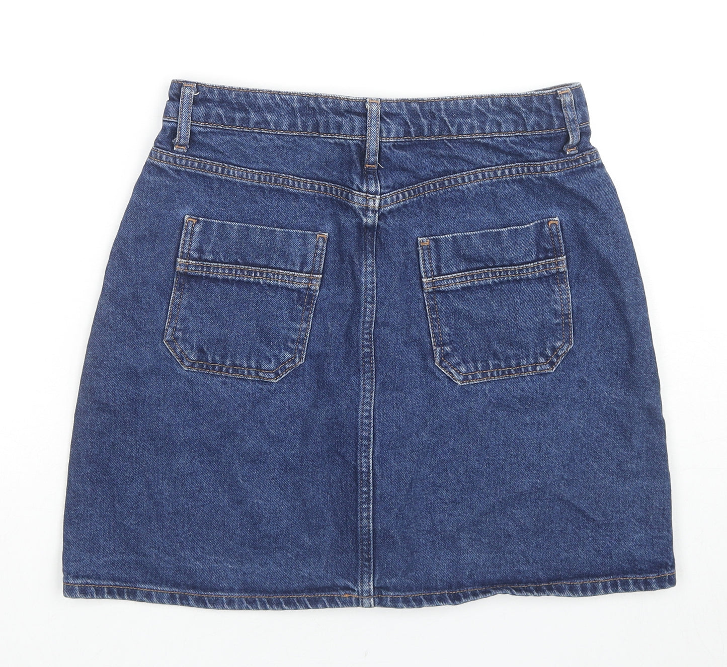 Denim & Co. Womens Blue Cotton A-Line Skirt Size 8 Button