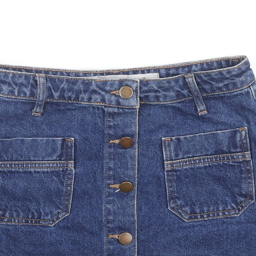 Denim & Co. Womens Blue Cotton A-Line Skirt Size 8 Button