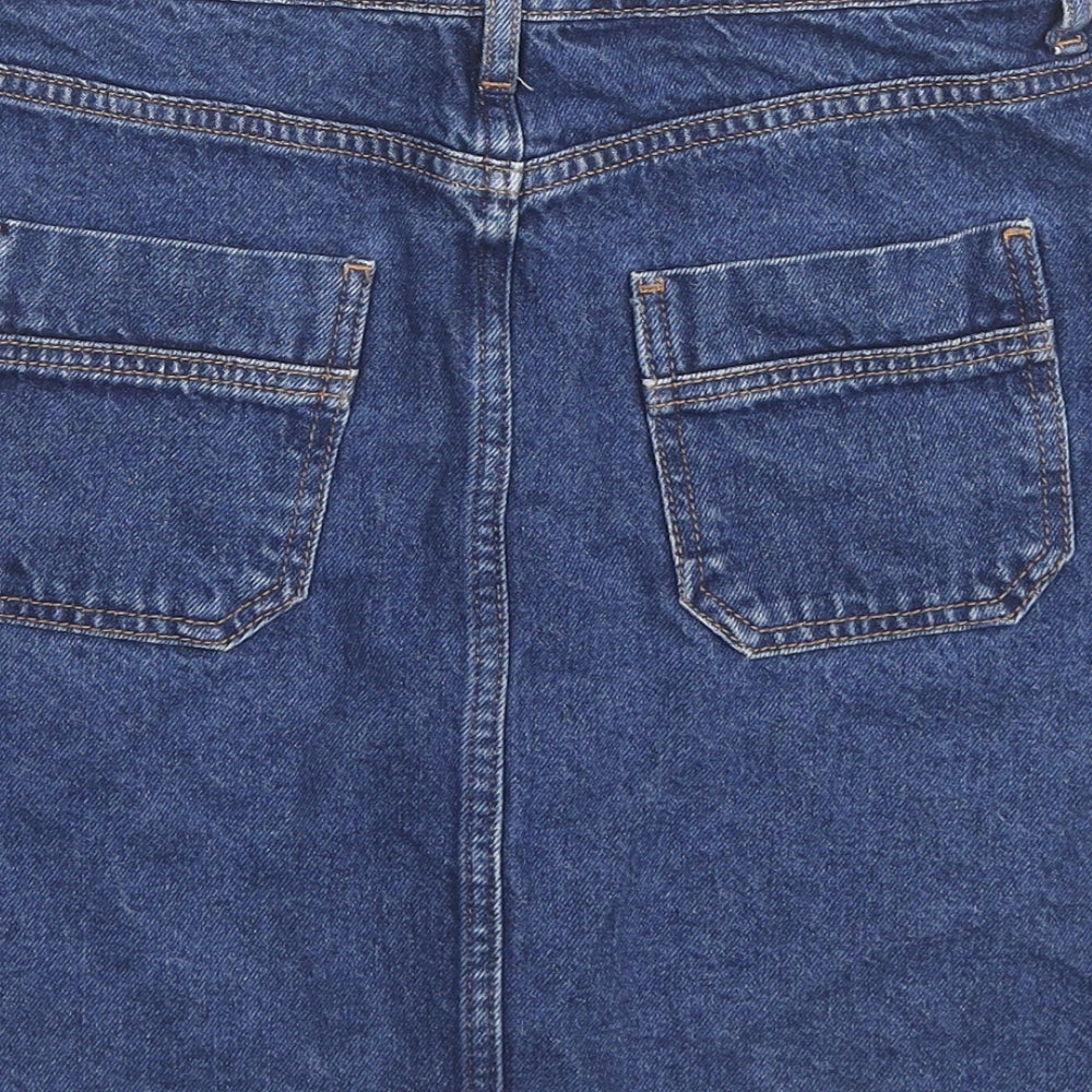 Denim & Co. Womens Blue Cotton A-Line Skirt Size 8 Button