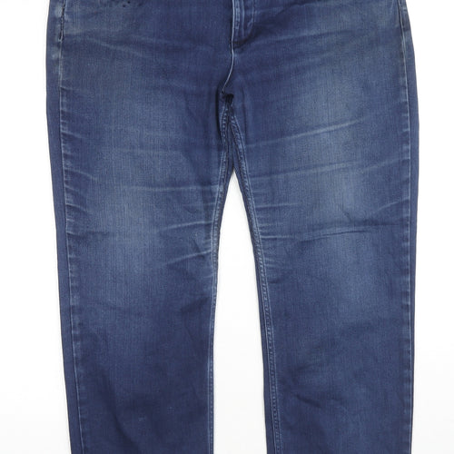 Marks and Spencer Womens Blue Cotton Straight Jeans Size 18 L27 in Regular Zip