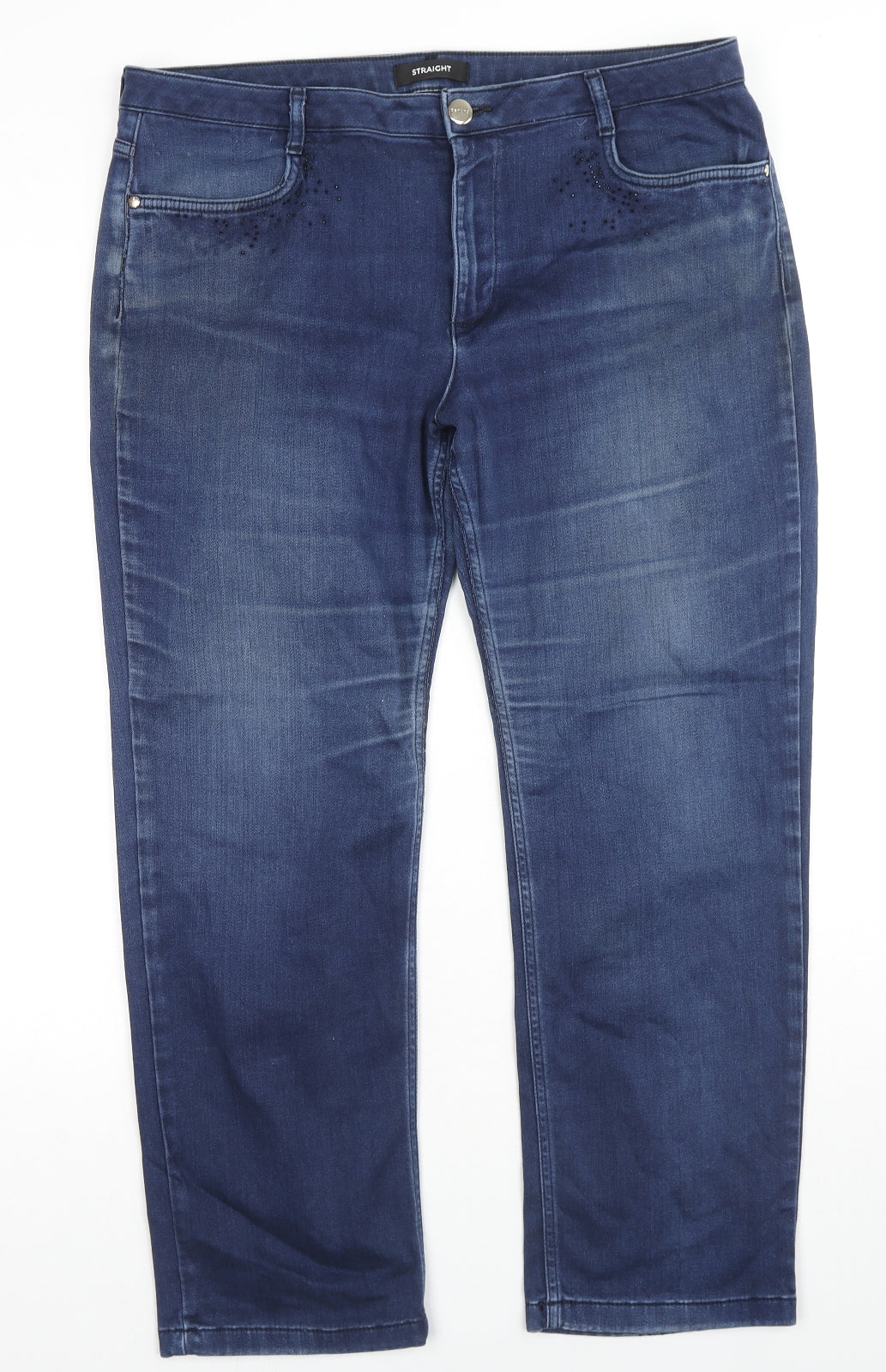 Marks and Spencer Womens Blue Cotton Straight Jeans Size 18 L27 in Regular Zip