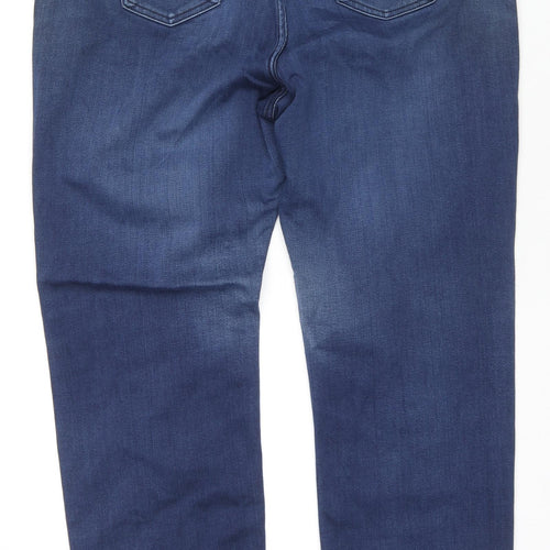 Marks and Spencer Womens Blue Cotton Straight Jeans Size 18 L27 in Regular Zip