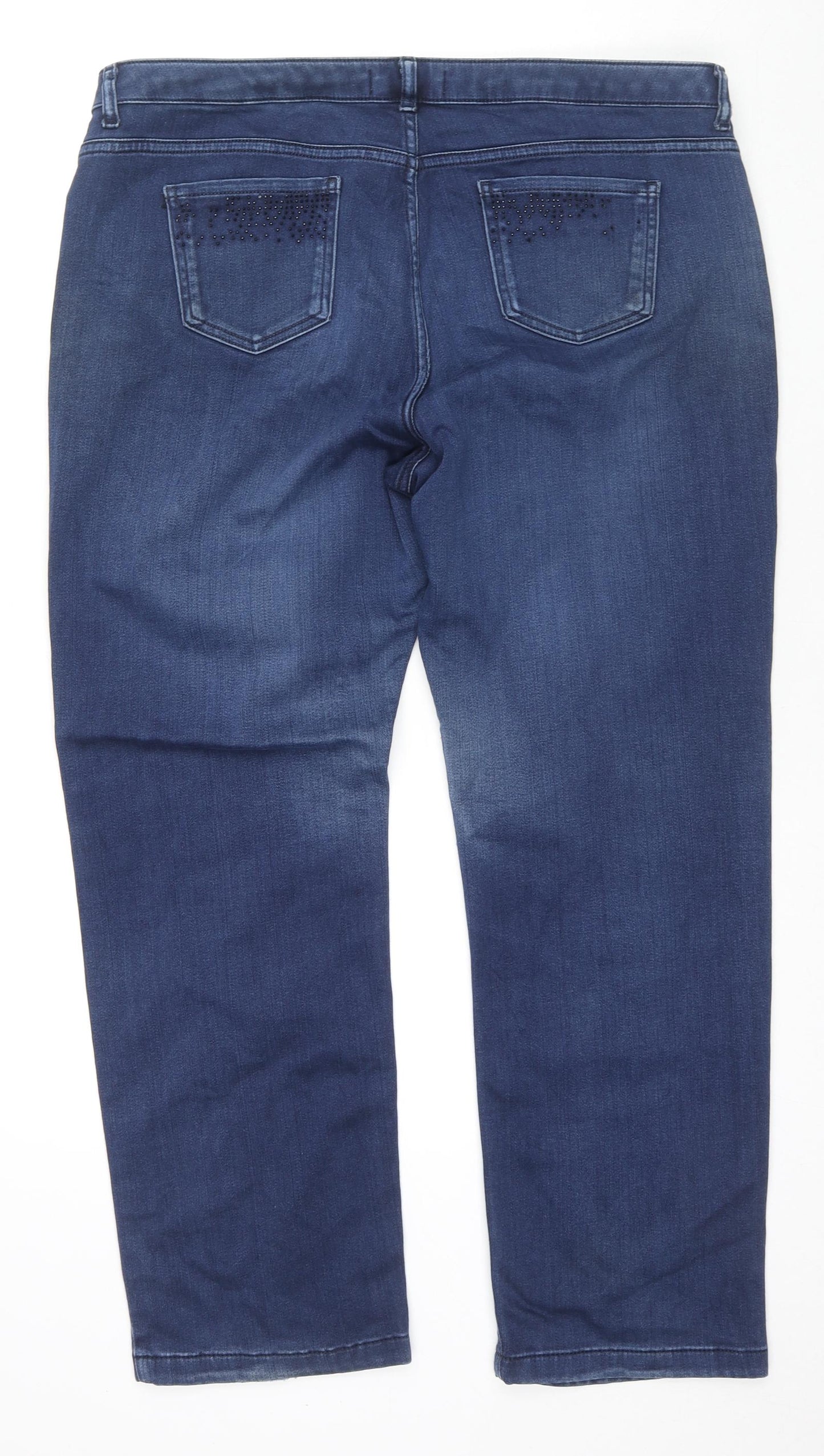 Marks and Spencer Womens Blue Cotton Straight Jeans Size 18 L27 in Regular Zip