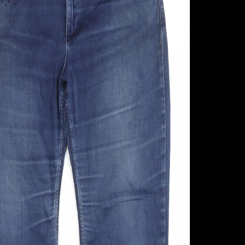 Marks and Spencer Womens Blue Cotton Straight Jeans Size 18 L27 in Regular Zip