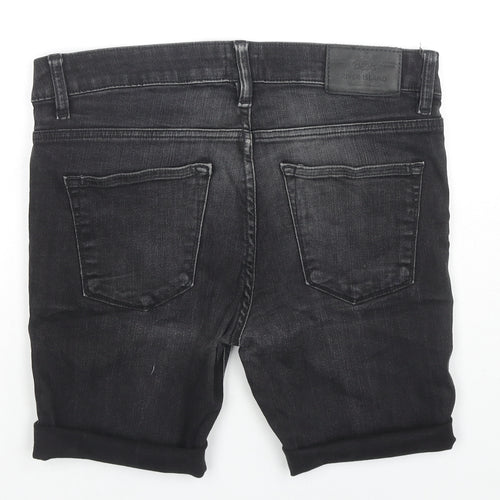 River Island Mens Black Cotton Bermuda Shorts Size 32 in L7 in Regular Zip - Customized Shorts