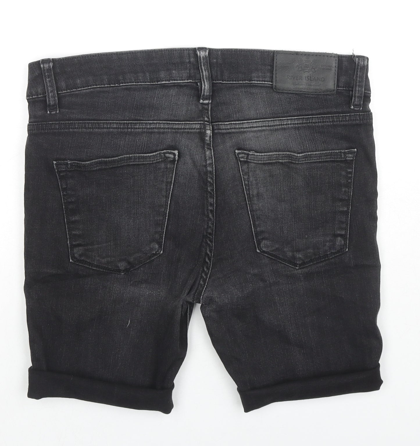 River Island Mens Black Cotton Bermuda Shorts Size 32 in L7 in Regular Zip - Customized Shorts
