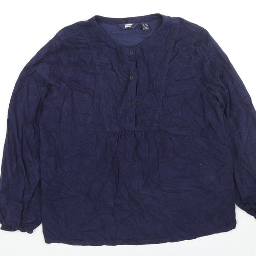 Lands' End Womens Blue Cotton Basic Blouse Size M Round Neck