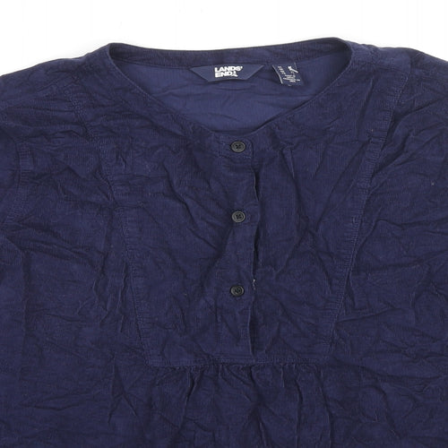Lands' End Womens Blue Cotton Basic Blouse Size M Round Neck