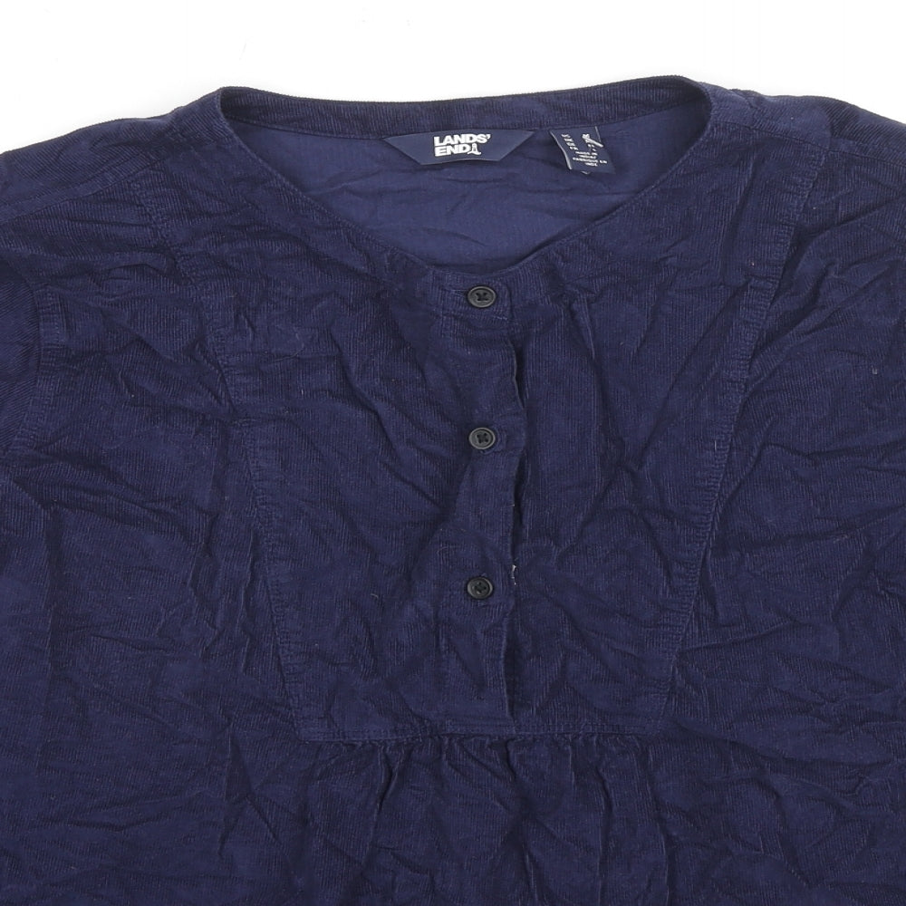 Lands' End Womens Blue Cotton Basic Blouse Size M Round Neck