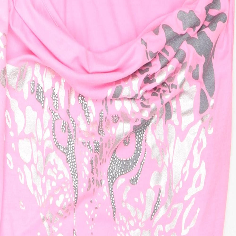 Jane Norman Womens Pink Polyester Basic Tank Size 12 Cowl Neck - Leopard Print