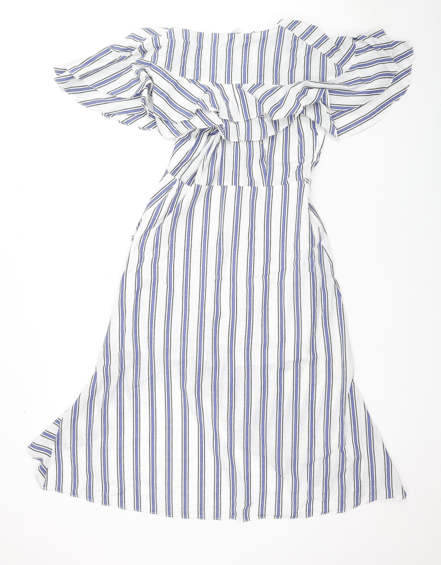 River Island Womens White Striped Cotton Fit & Flare Size 10 V-Neck Pullover