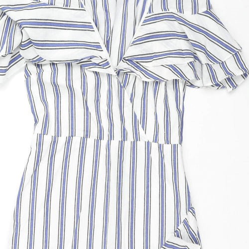 River Island Womens White Striped Cotton Fit & Flare Size 10 V-Neck Pullover