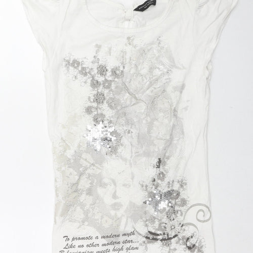 Dorothy Perkins Womens White Cotton Basic Tank Size 10 Scoop Neck - Fashion Modern Woman, Sequin Detain, Cut Out Back