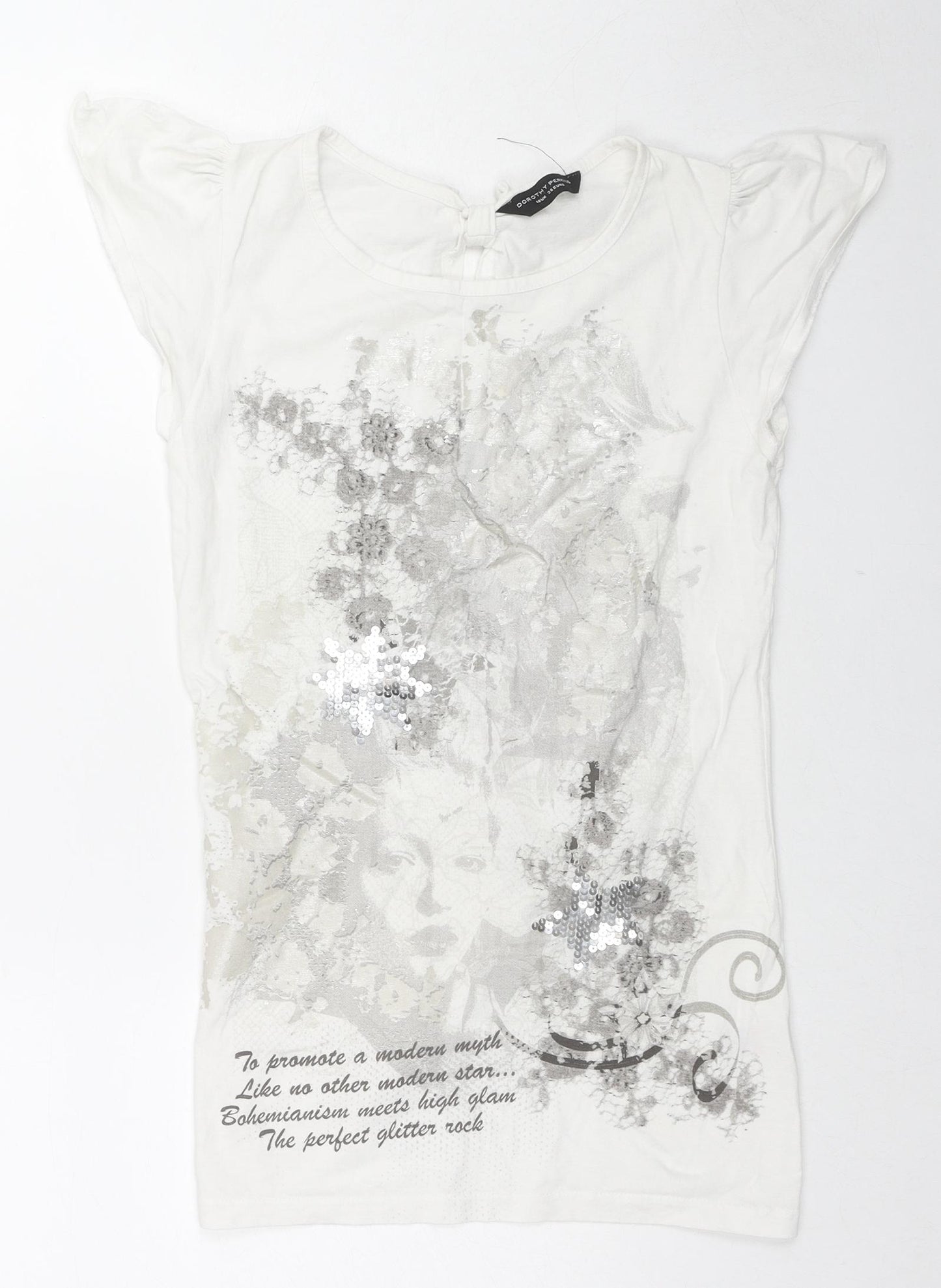Dorothy Perkins Womens White Cotton Basic Tank Size 10 Scoop Neck - Fashion Modern Woman, Sequin Detain, Cut Out Back