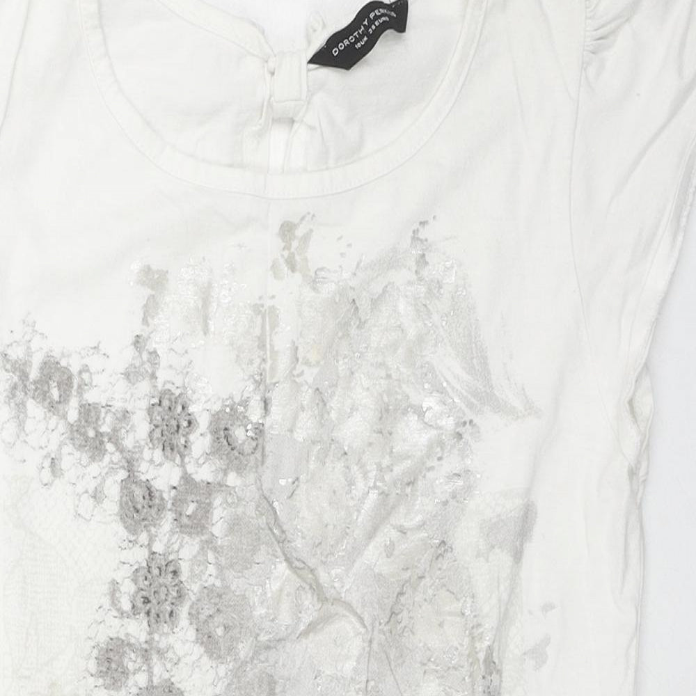 Dorothy Perkins Womens White Cotton Basic Tank Size 10 Scoop Neck - Fashion Modern Woman, Sequin Detain, Cut Out Back
