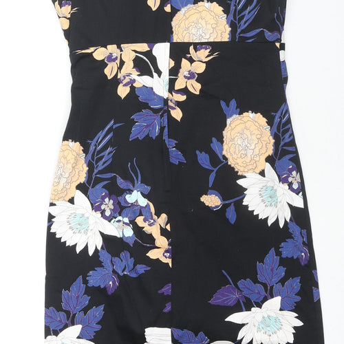 Dorothy Perkins Womens Black Floral Cotton A-Line Size 10 Boat Neck Zip