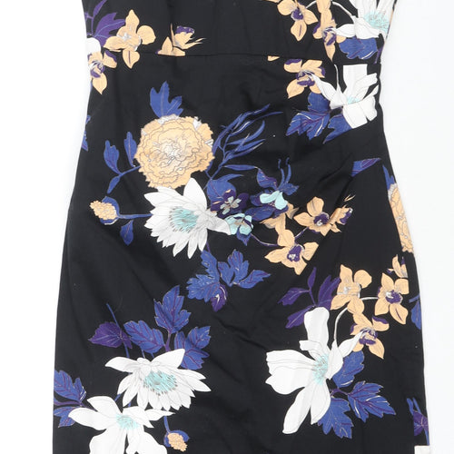 Dorothy Perkins Womens Black Floral Cotton A-Line Size 10 Boat Neck Zip