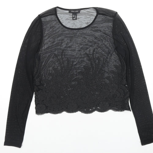 New Look Womens Black Geometric Polyester Basic Blouse Size 12 Round Neck