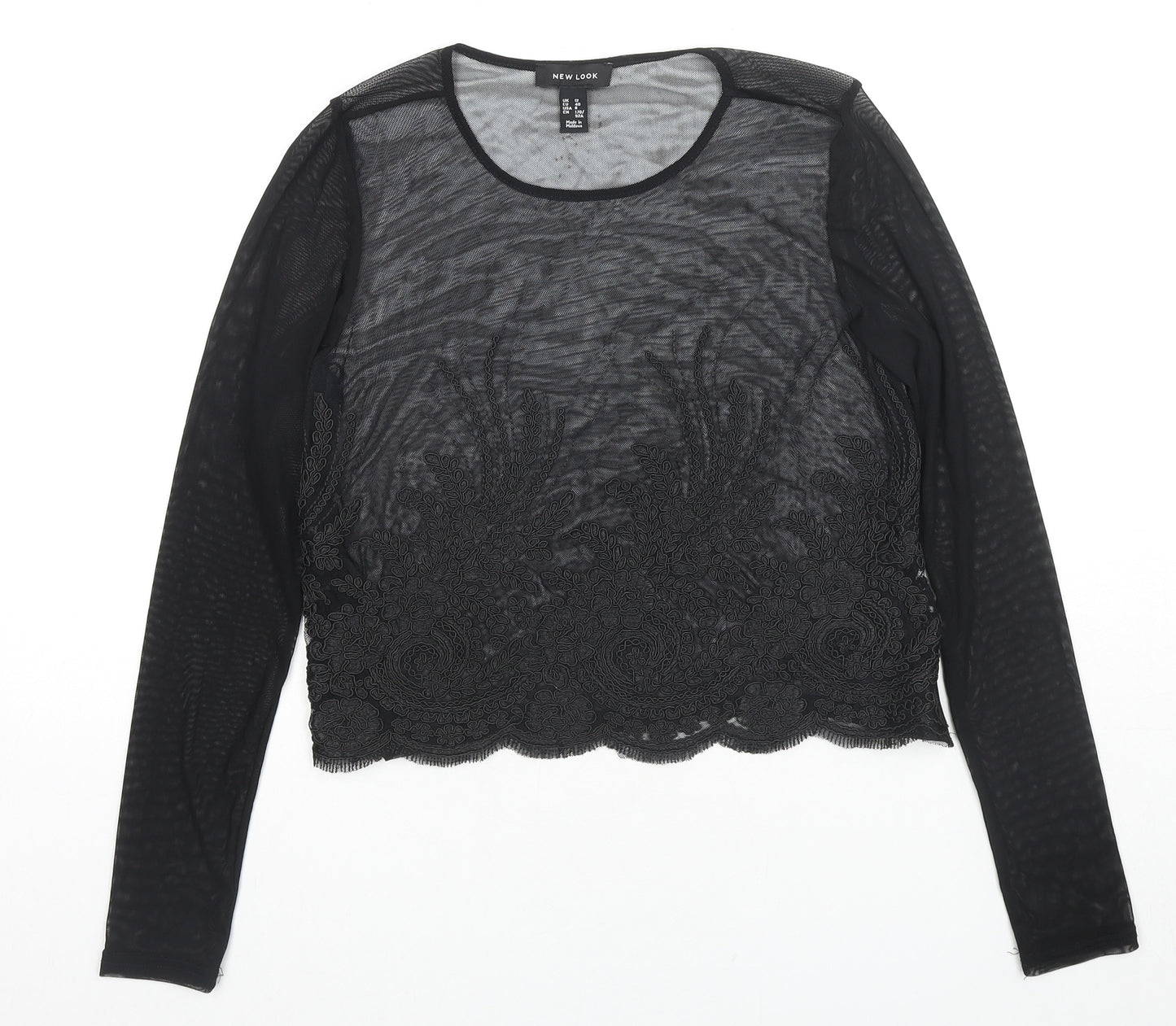 New Look Womens Black Geometric Polyester Basic Blouse Size 12 Round Neck