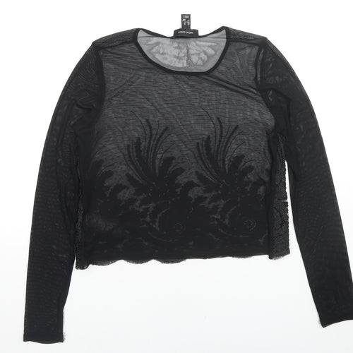 New Look Womens Black Geometric Polyester Basic Blouse Size 12 Round Neck
