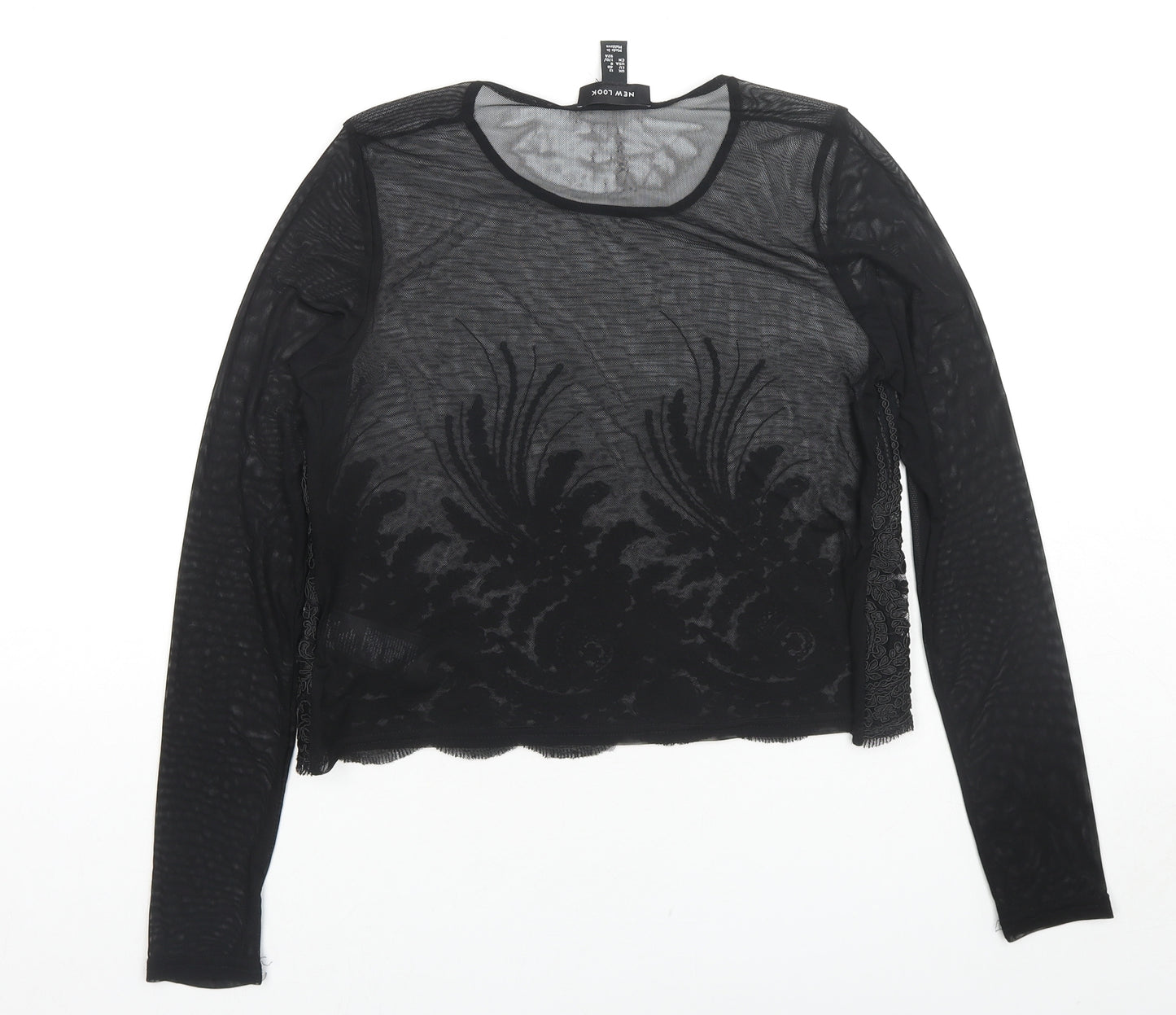 New Look Womens Black Geometric Polyester Basic Blouse Size 12 Round Neck