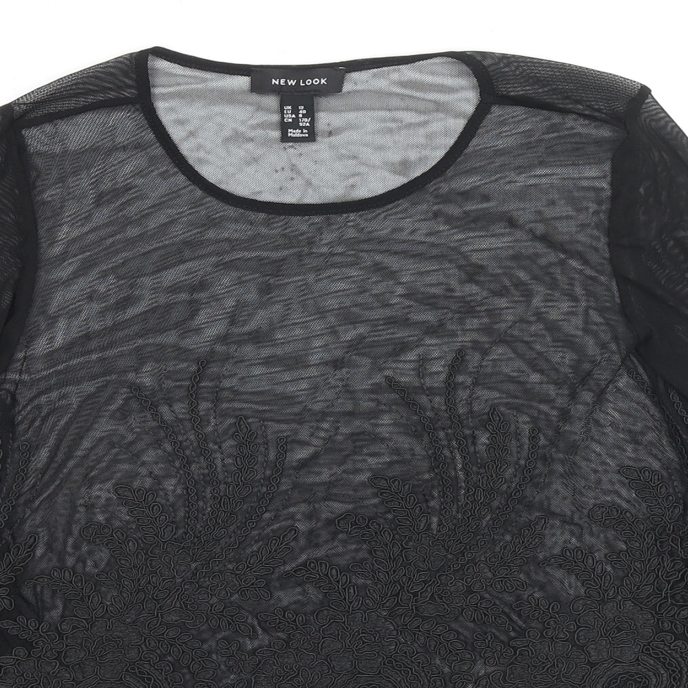 New Look Womens Black Geometric Polyester Basic Blouse Size 12 Round Neck