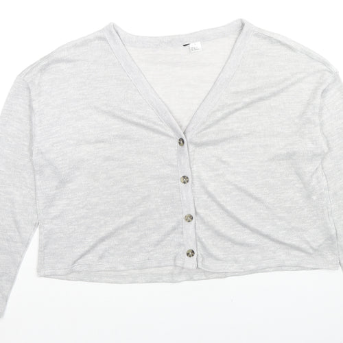 H&M Womens Grey V-Neck Polyester Cardigan Jumper Size M