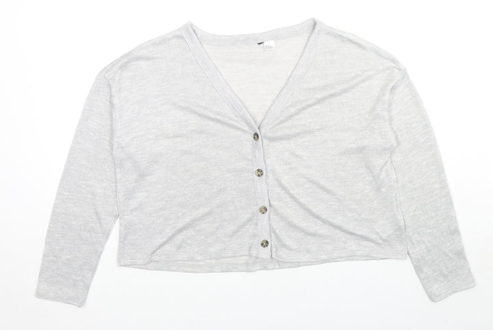 H&M Womens Grey V-Neck Polyester Cardigan Jumper Size M