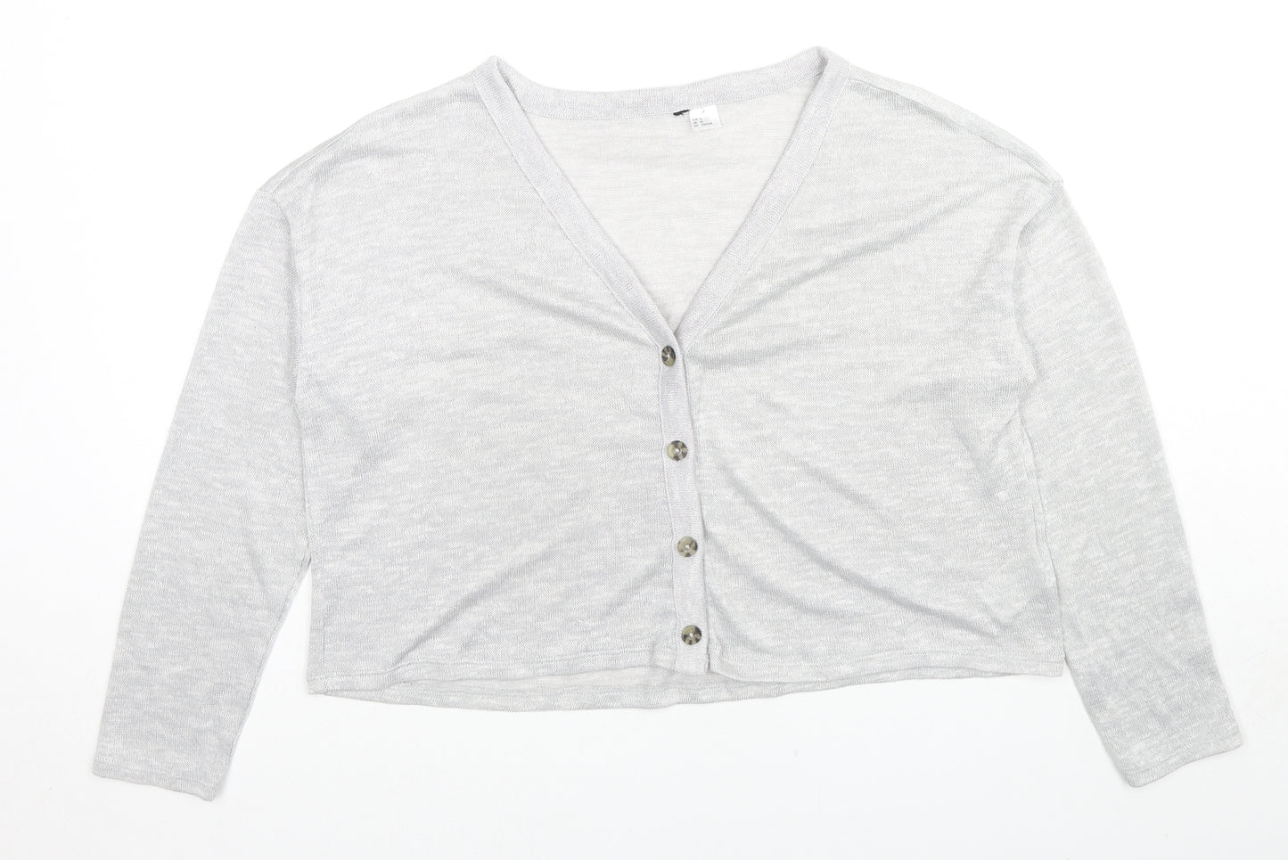 H&M Womens Grey V-Neck Polyester Cardigan Jumper Size M