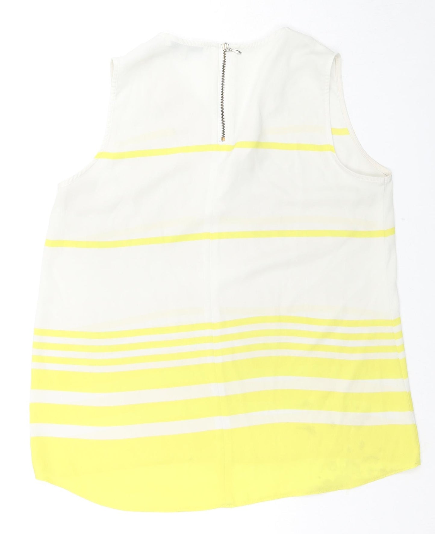 NEXT Womens Ivory Striped Polyester Basic T-Shirt Size 10 V-Neck