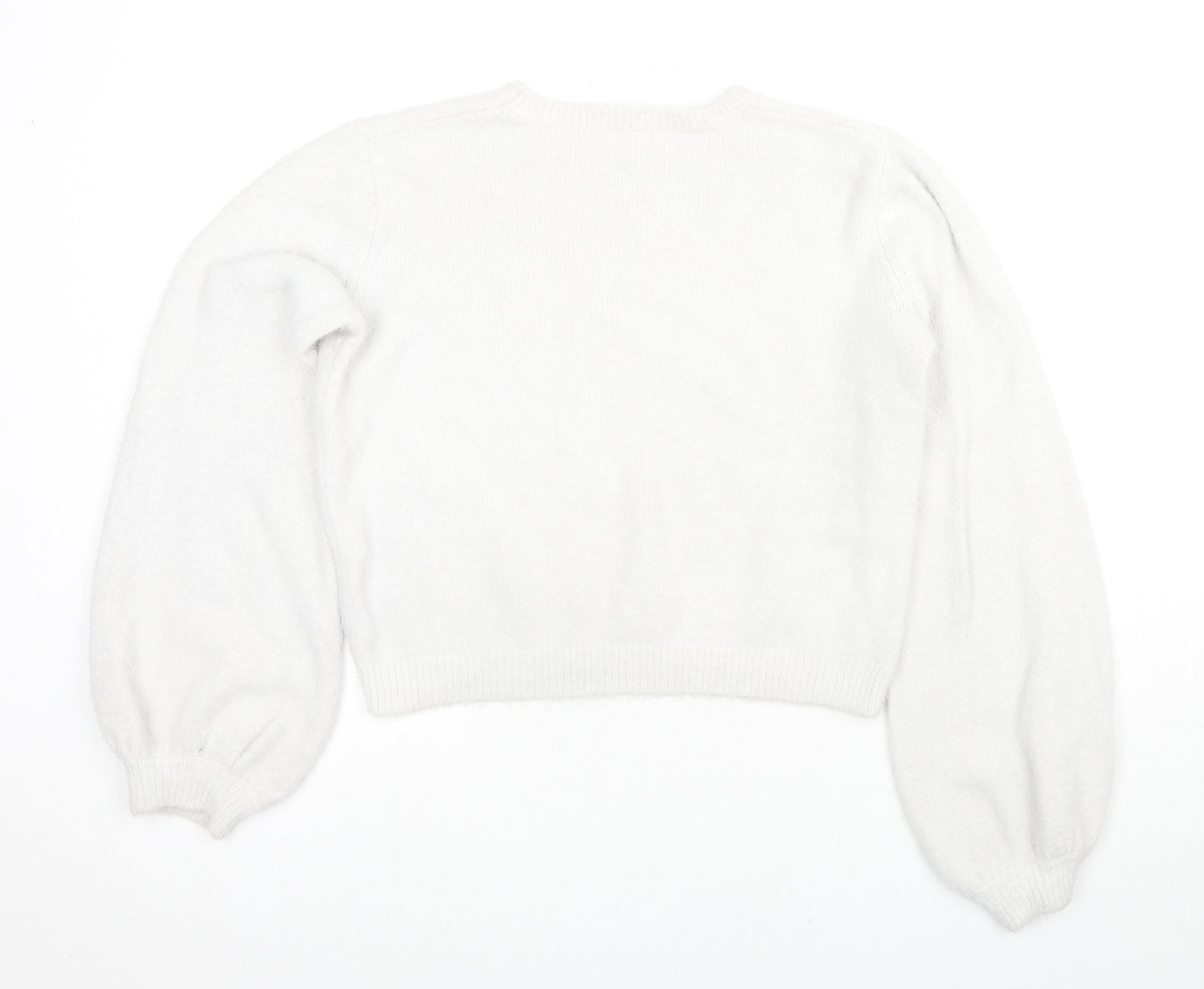 Bershka Womens Ivory Round Neck Polyester Pullover Jumper Size M