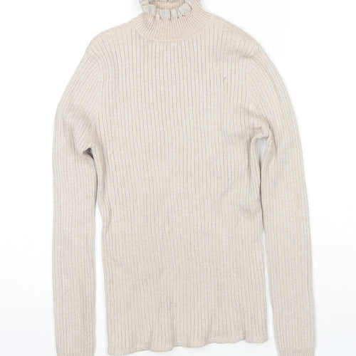 CC Fashion Womens Beige High Neck Viscose Pullover Jumper Size S