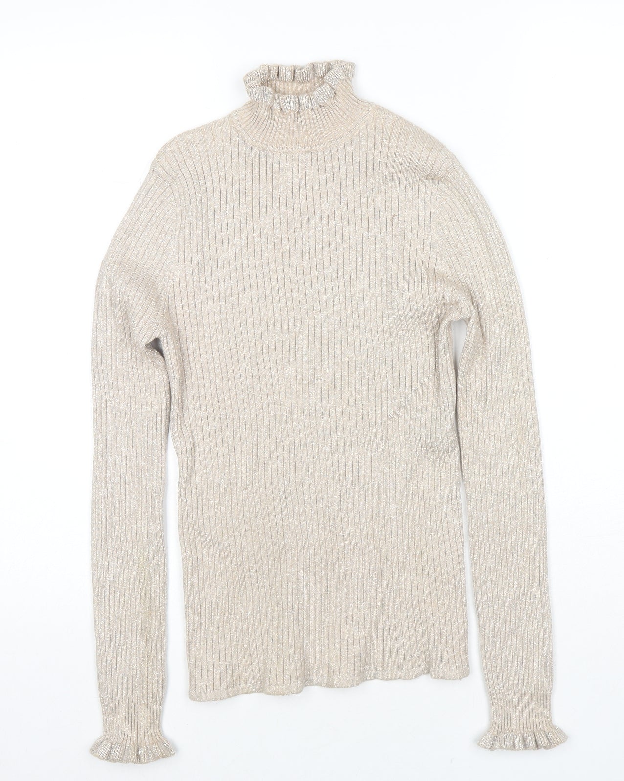CC Fashion Womens Beige High Neck Viscose Pullover Jumper Size S