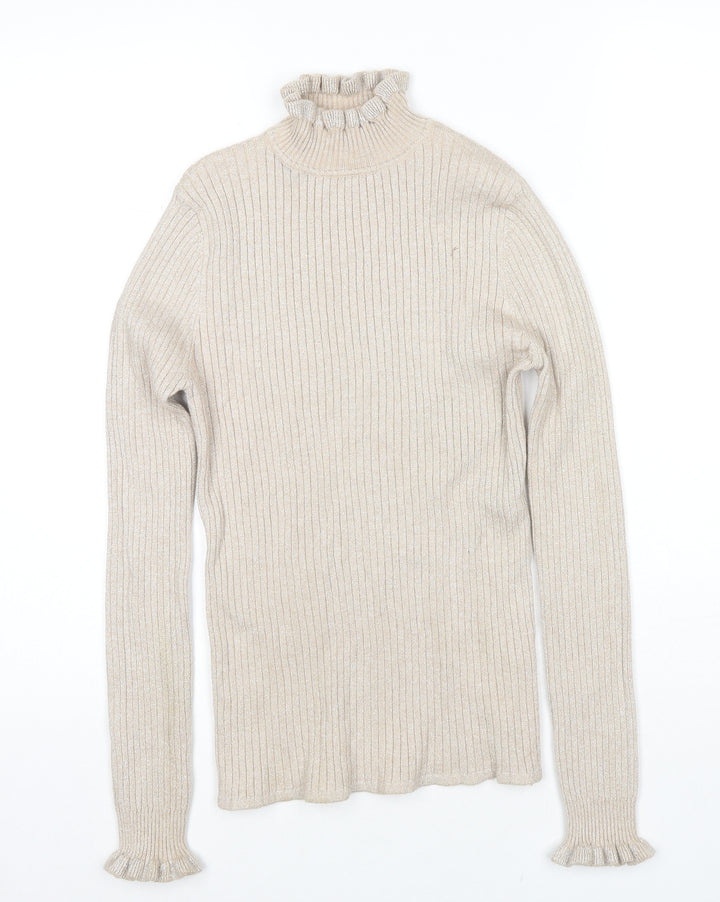 CC Fashion Womens Beige High Neck Viscose Pullover Jumper Size S